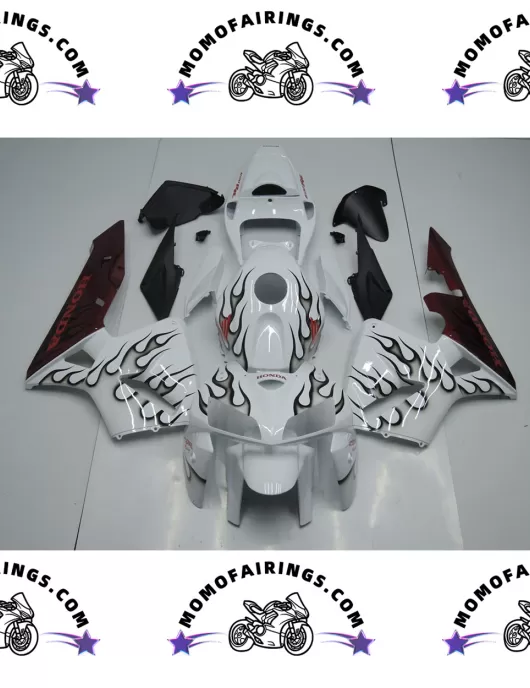 2006 Honda White CBR600RR OEM Fairing Black Flame