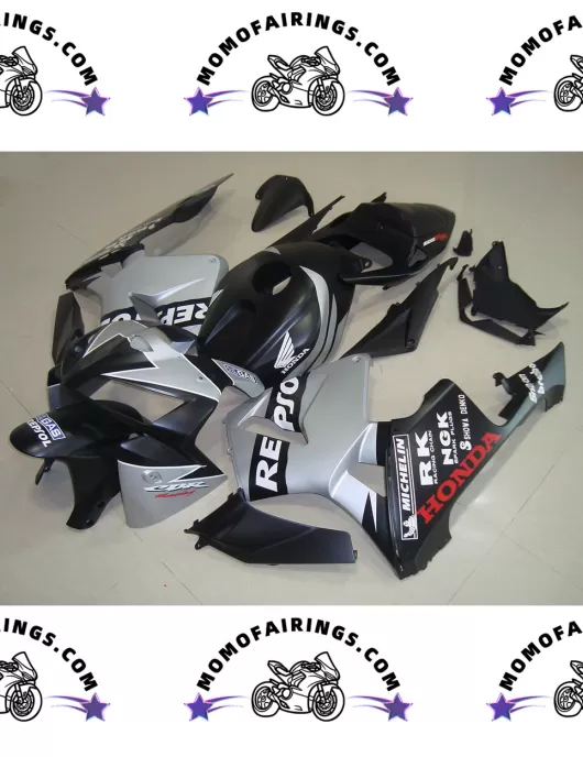 05 06 Honda CBR600RR Motorcycle Fairings Matte Black Silver Repsol