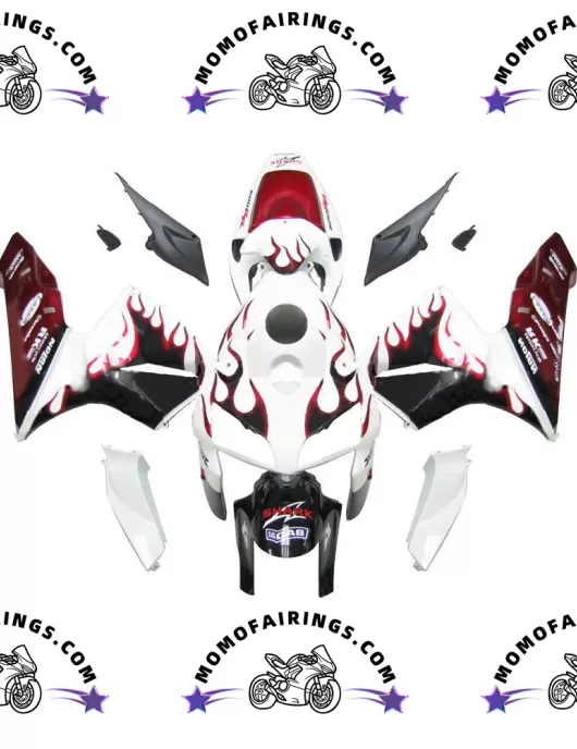 Honda CBR600RR Fairings 2005-2006 White Black & Red Flame