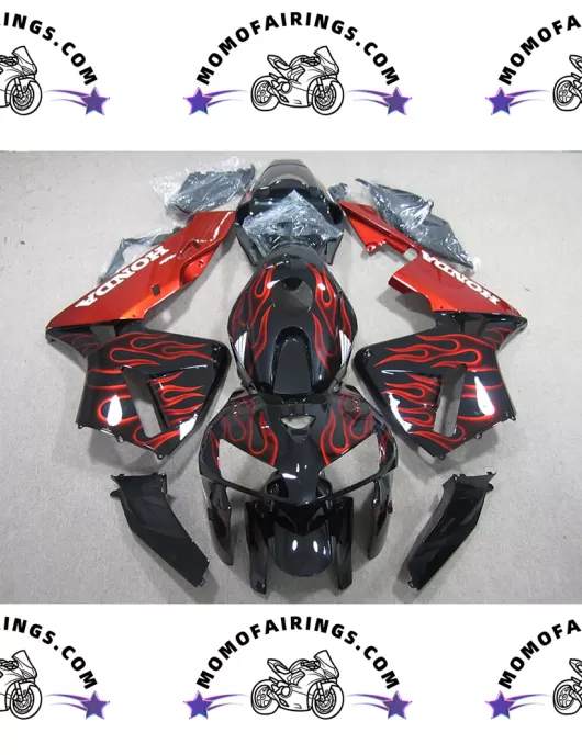 2005-2006 Black Honda CBR600RR Motorcycle Fairings Orange Flame